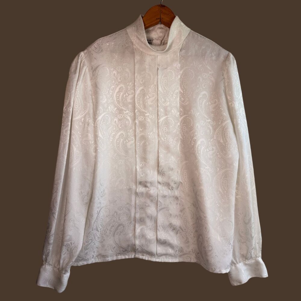 Vintage 80s Nicola Mock Neck Paisley Print Blouse